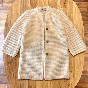 Heavy Vintage Cream Waffle Knit Button-Front Cardigan